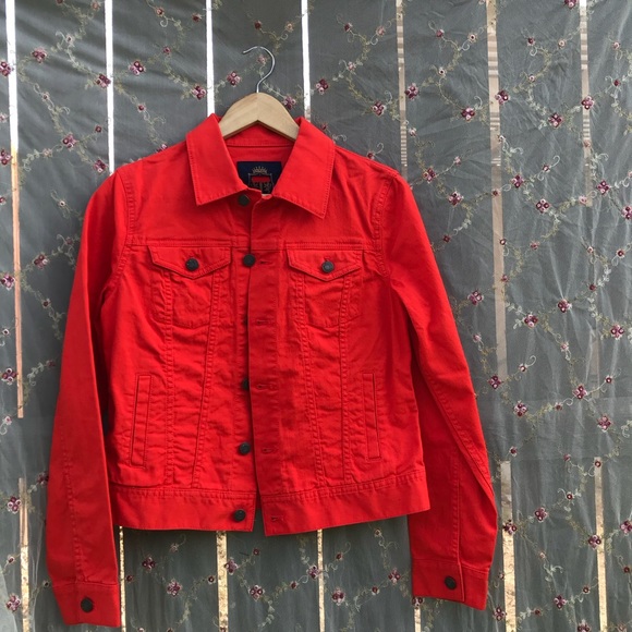 bright red denim jacket